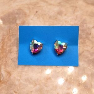 Iridescent Heart-Shaped Stud Earrings